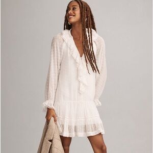 Anthropologie Long Sleeve V Neck Ruffled Tunic Dress